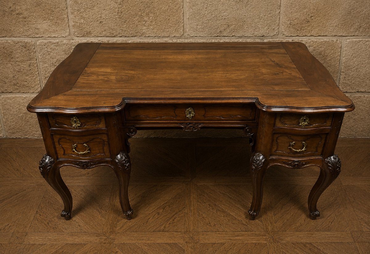 Grand bureau plat en noyer – Style Louis XV -photo-3