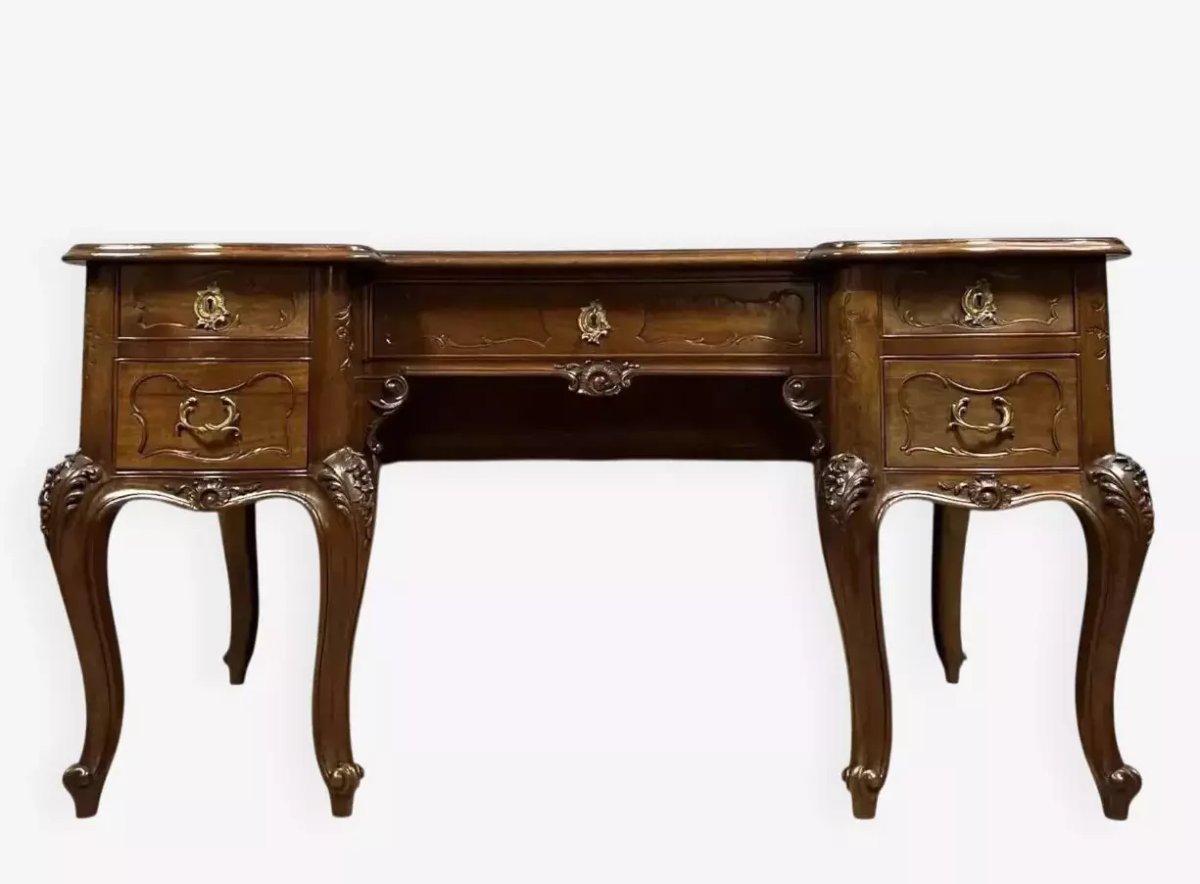 Grand bureau plat en noyer – Style Louis XV -photo-1