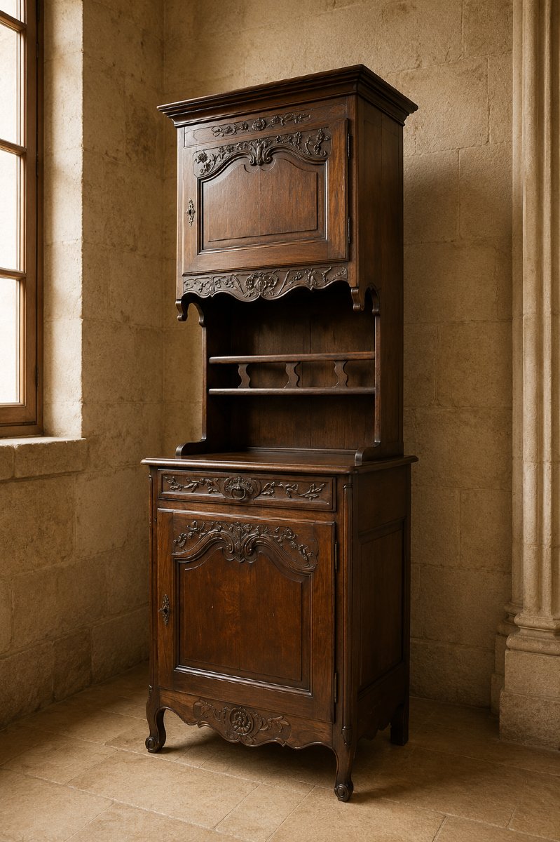 Buffet deux corps style Louis XV en noyer – XIXᵉ siècle-photo-2