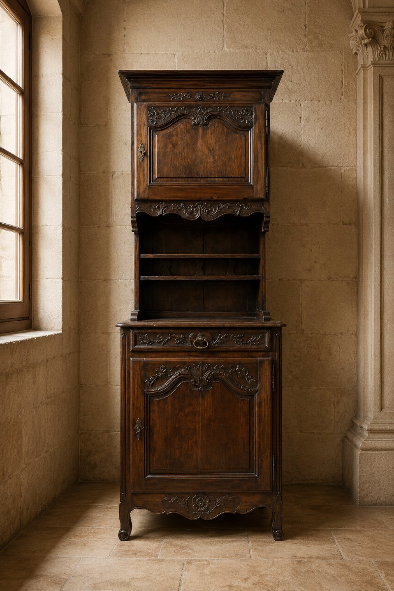 Buffet deux corps style Louis XV en noyer – XIXᵉ siècle