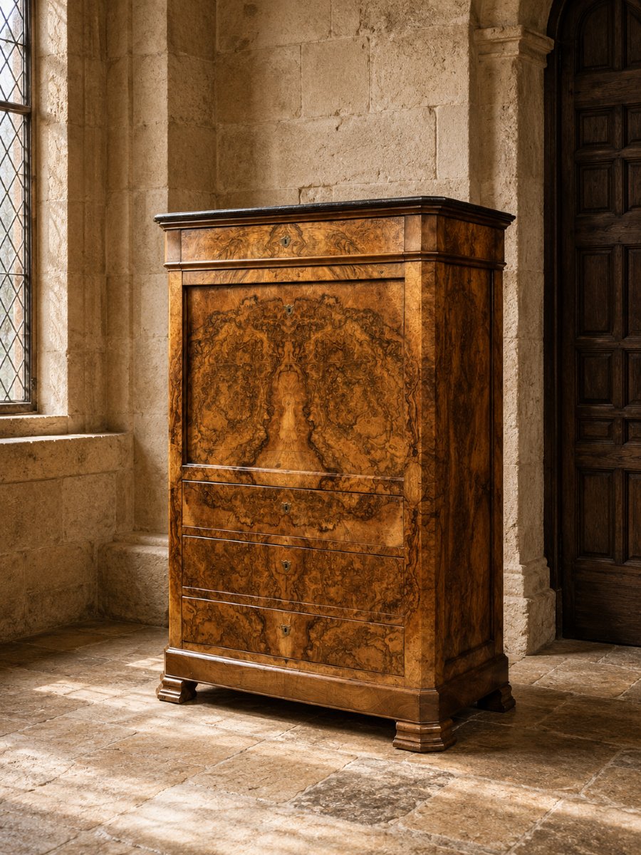 Walnut Burl Drop-leaf Desk – Louis-philippe Period, 19th Century -photo-3