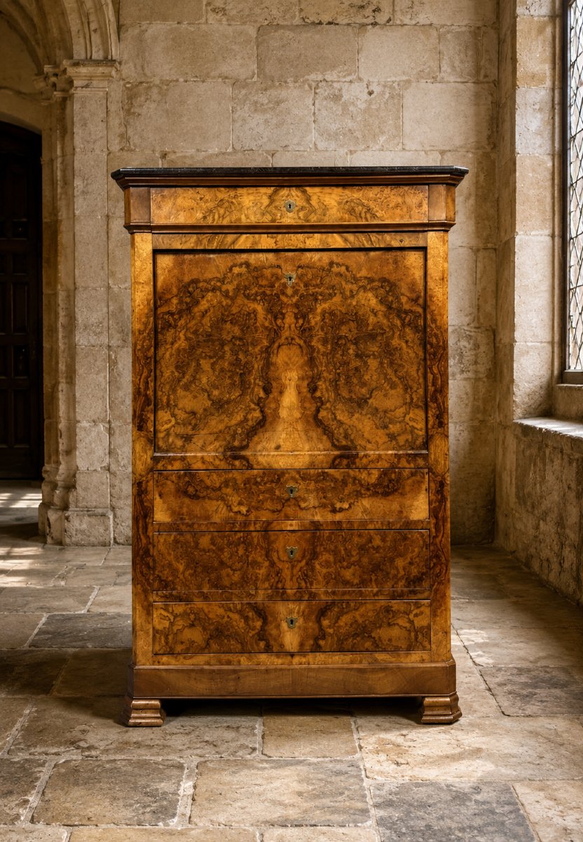 Walnut Burl Drop-leaf Desk – Louis-philippe Period, 19th Century 