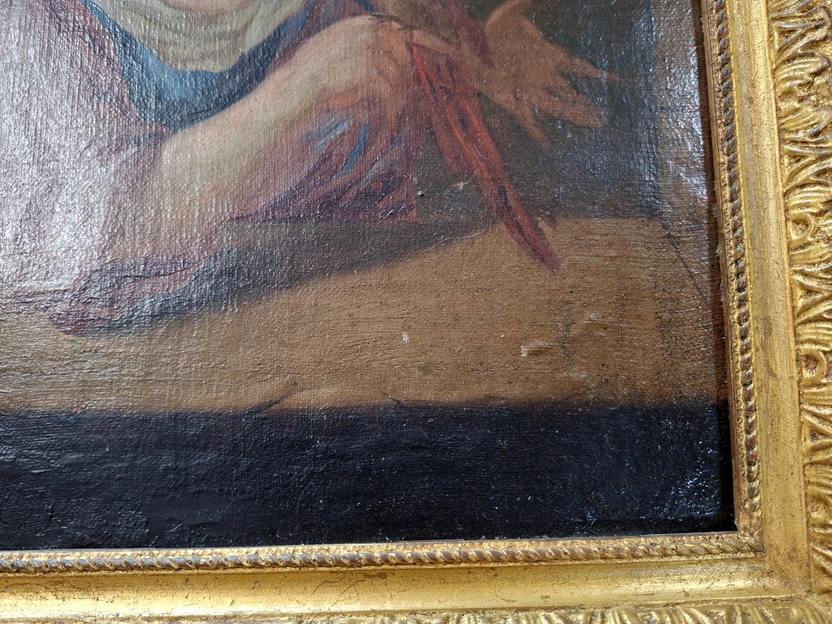 Early 18th-century Oil On Canvas – Young Woman With A Parrot-photo-2