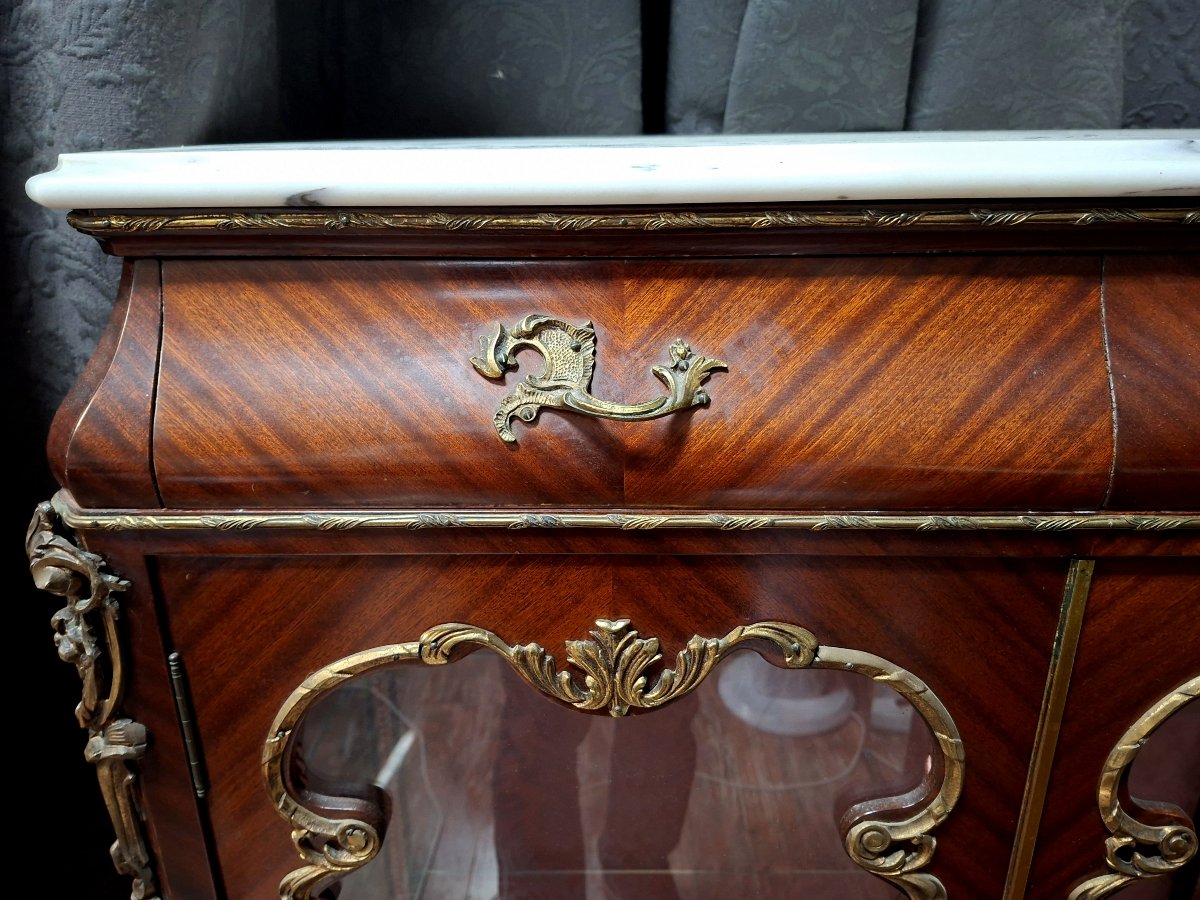 Napoleon III-era Display Cabinet With Support Legs, Made Of Mahogany, Gilded Bronze, And White Marble -photo-4