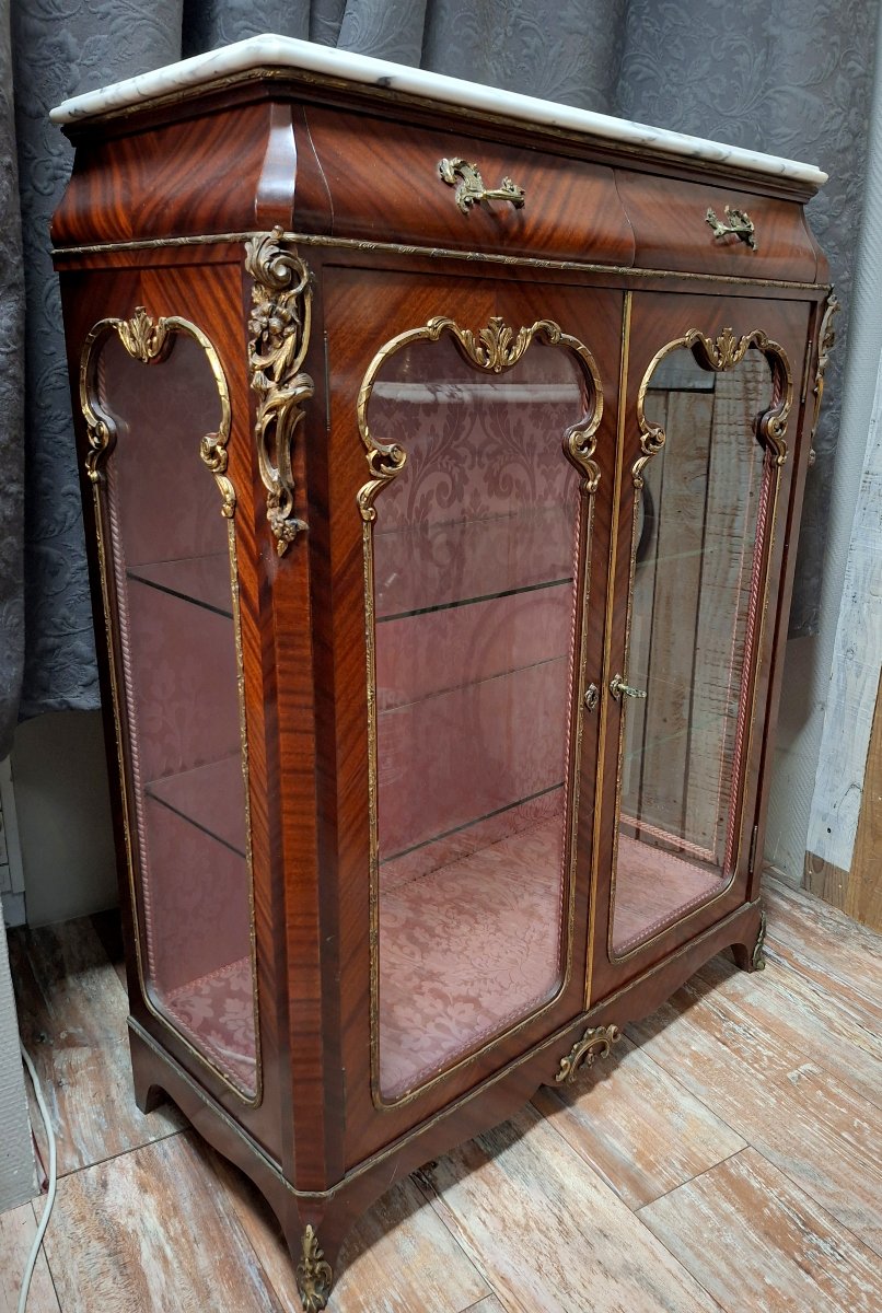 Napoleon III-era Display Cabinet With Support Legs, Made Of Mahogany, Gilded Bronze, And White Marble -photo-1