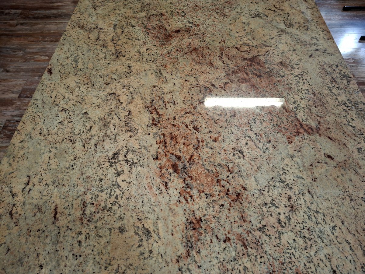 Large Dining Table Made Of Polished Granite With An Oak And Wrought-iron Base  -photo-1