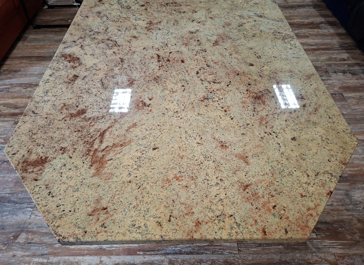 Large Dining Table Made Of Polished Granite With An Oak And Wrought-iron Base  -photo-2