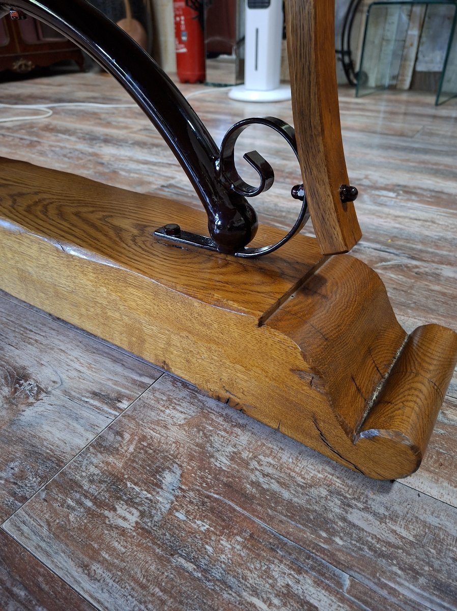 Large Dining Table Made Of Polished Granite With An Oak And Wrought-iron Base  -photo-5