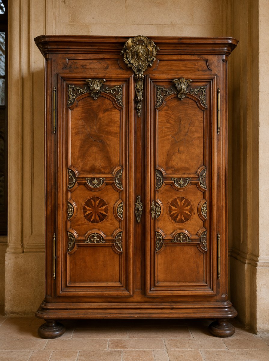 Richly Molded And Inlaid Louis XIV Walnut Cabinet – 18th Century