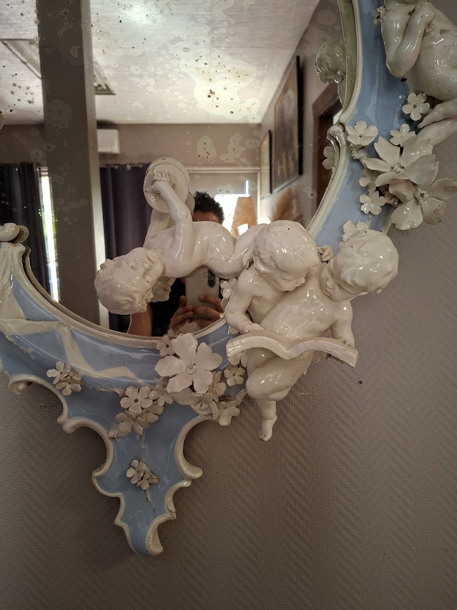 Rare et spectaculaire miroir d'apparat en porcelaine de Capodimonte-photo-1