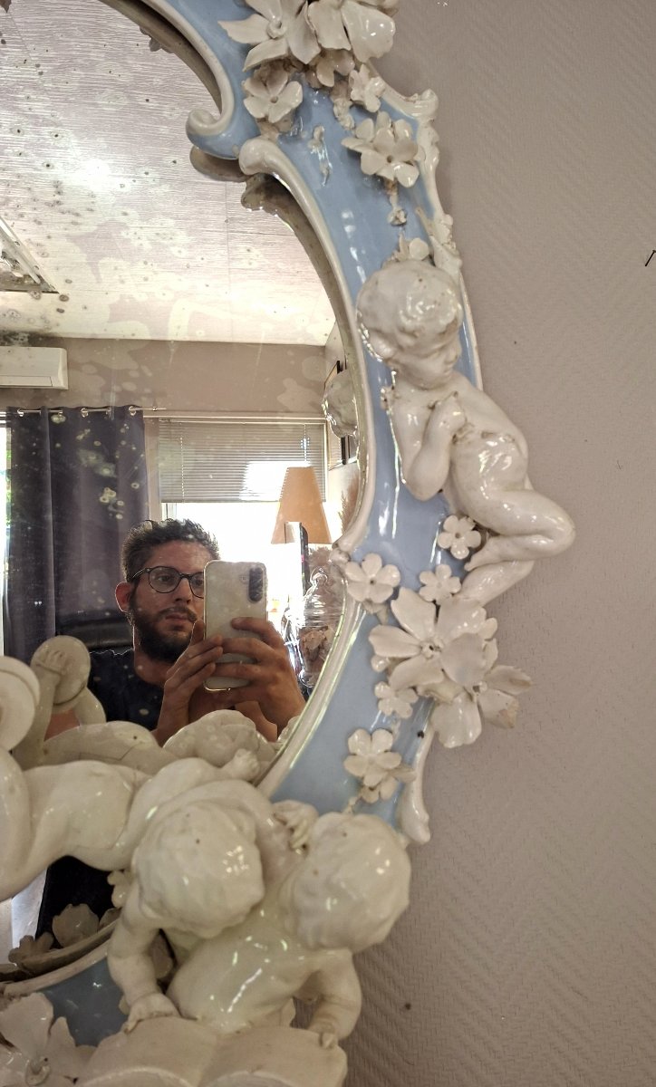 Rare et spectaculaire miroir d'apparat en porcelaine de Capodimonte-photo-2