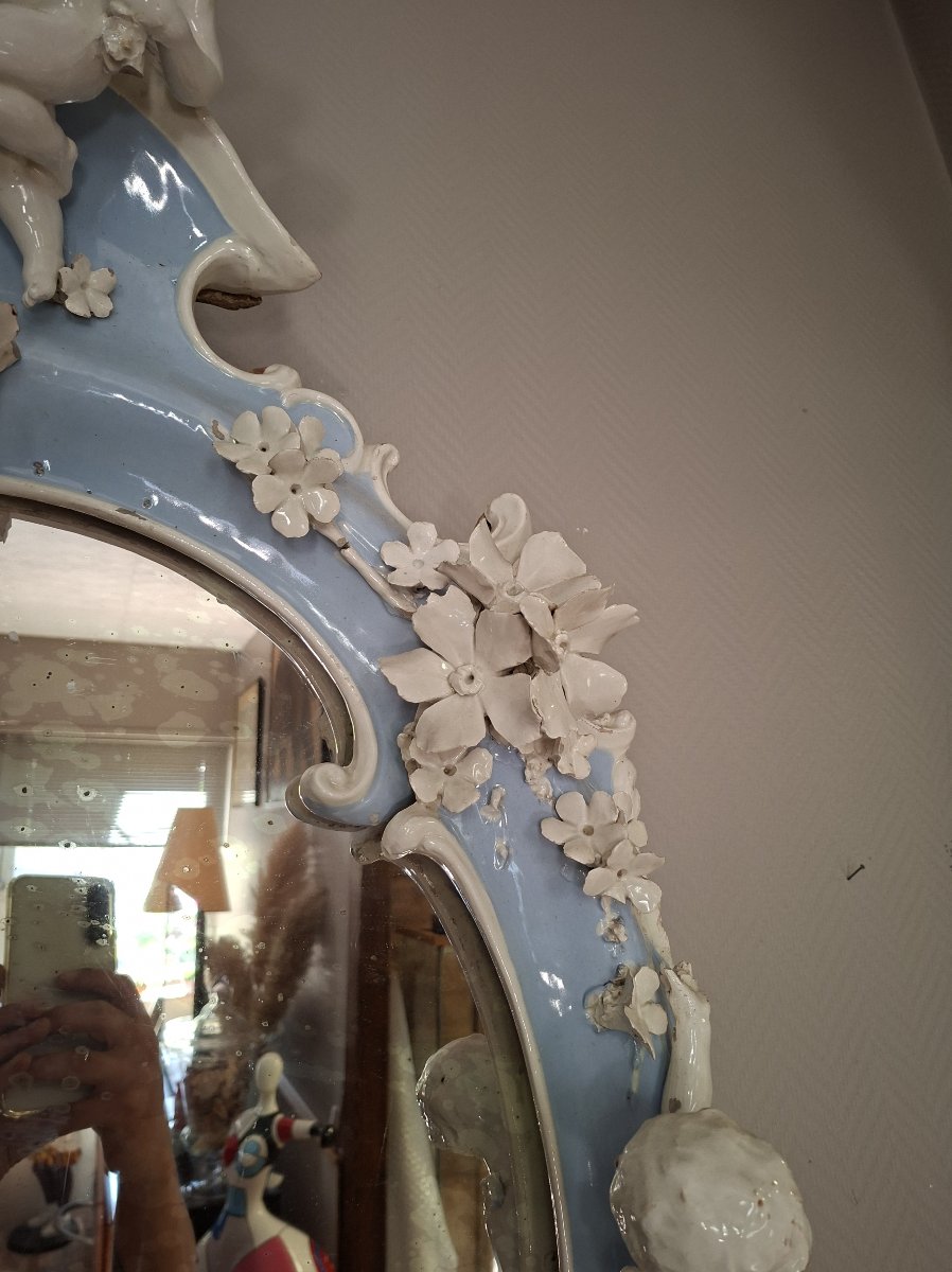 Rare et spectaculaire miroir d'apparat en porcelaine de Capodimonte-photo-4