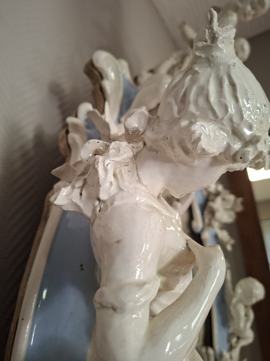 Rare et spectaculaire miroir d'apparat en porcelaine de Capodimonte-photo-6