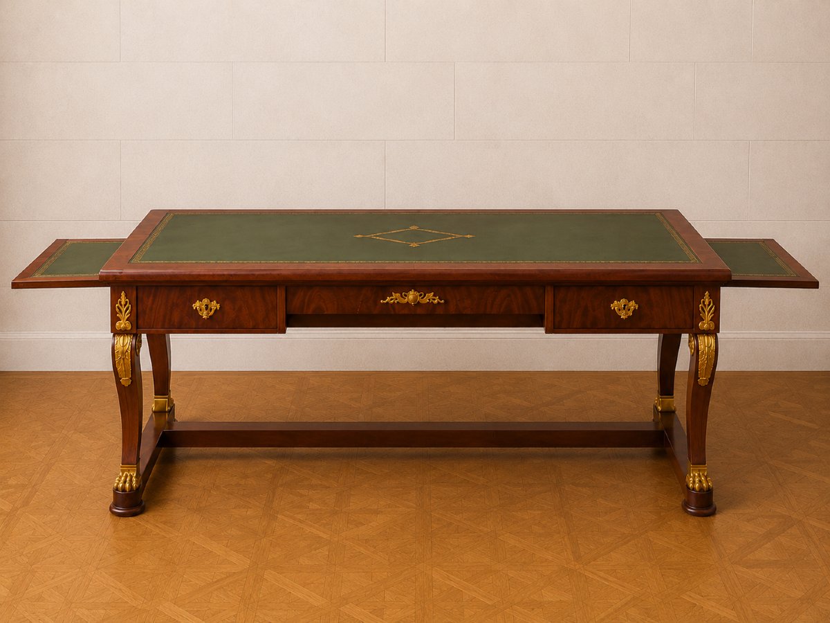 Empire-style Mahogany Desk – With Side Drawers – Gilded Bronze Hardware  -photo-4