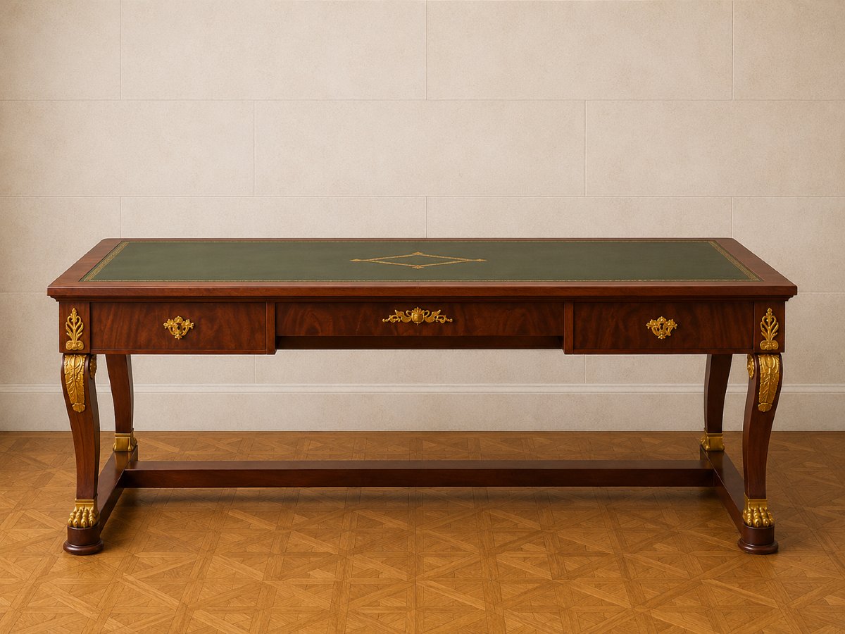 Empire-style Mahogany Desk – With Side Drawers – Gilded Bronze Hardware  