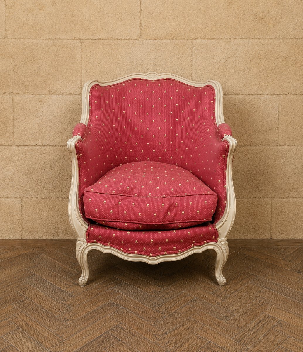 Bergère style Louis XV en bois laqué – Fauteuil cabriolet à coussin amovible  
