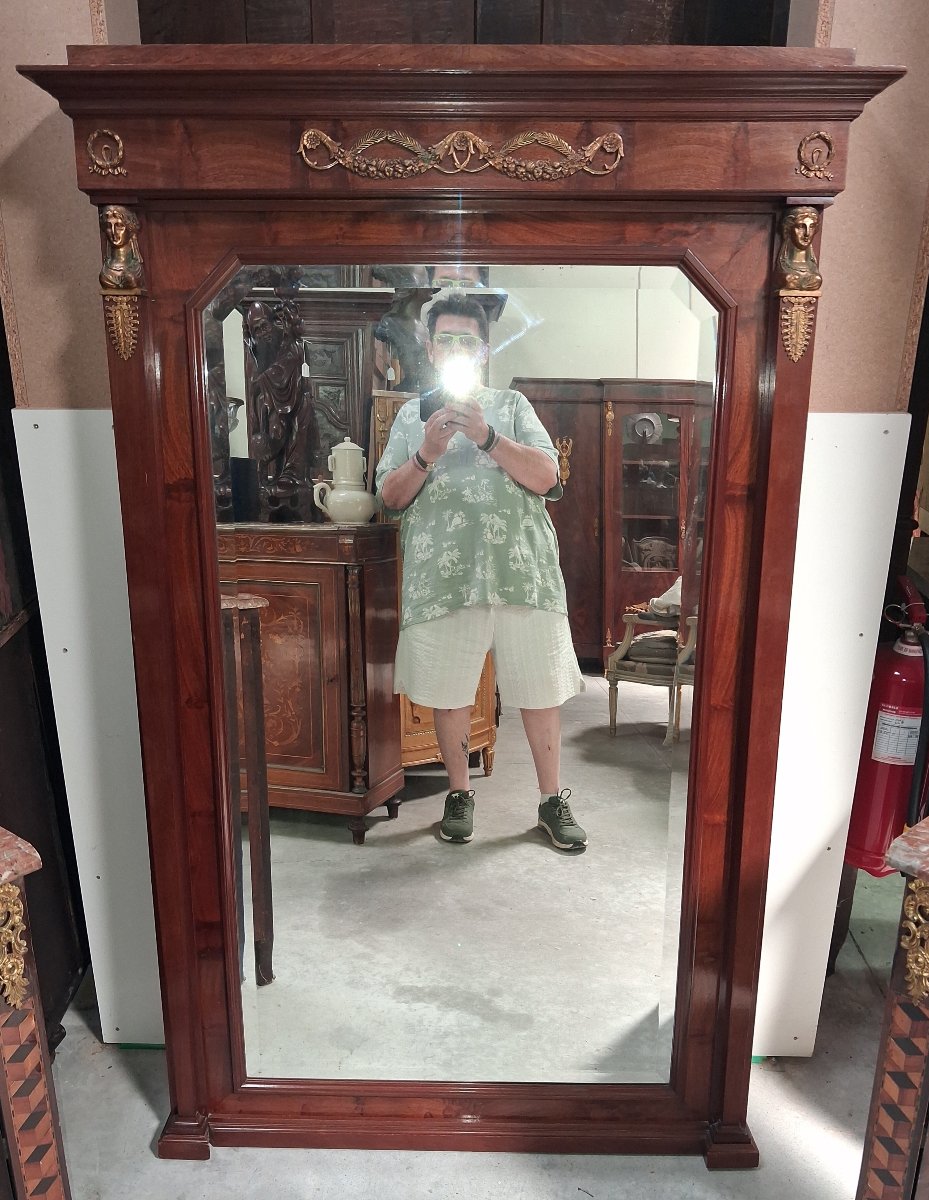 Large Empire-style Mahogany Mirror – Mercury-gilded Bronze – Early 20th Century  -photo-2
