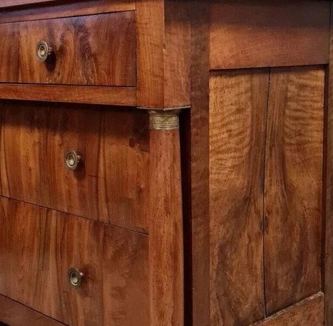 Empire-style Chest Of Drawers In Walnut – Detached Columns – Gilded Bronze Fittings -photo-2