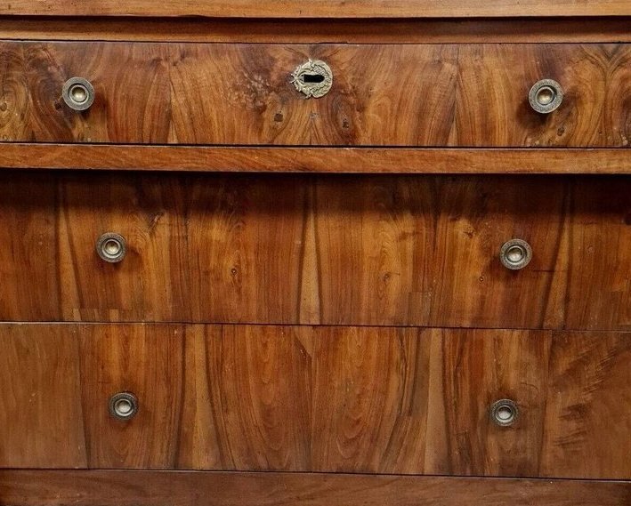 Empire-style Chest Of Drawers In Walnut – Detached Columns – Gilded Bronze Fittings -photo-3