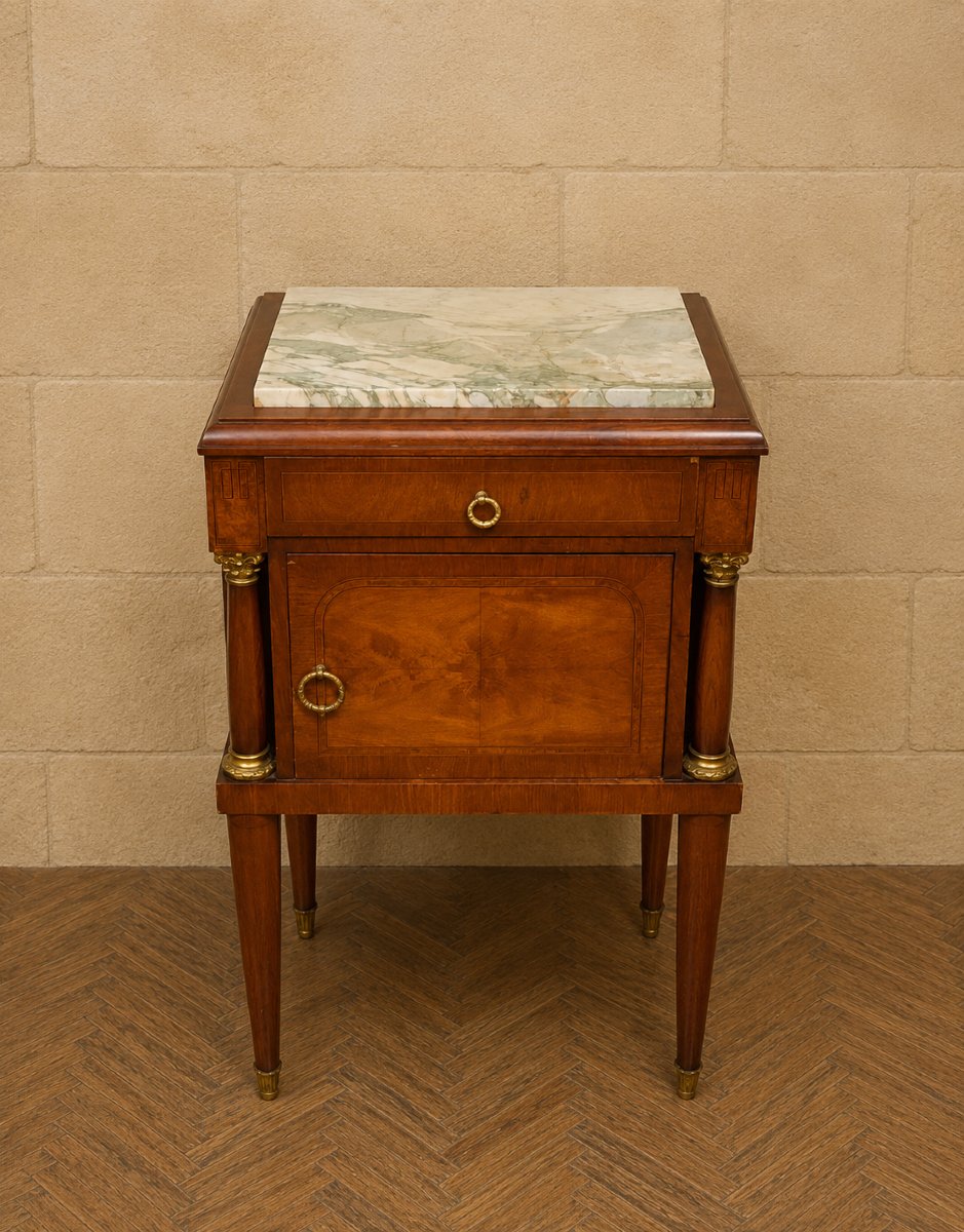Empire-style Mahogany Nightstand – Marble Top – Detached Columns -photo-2