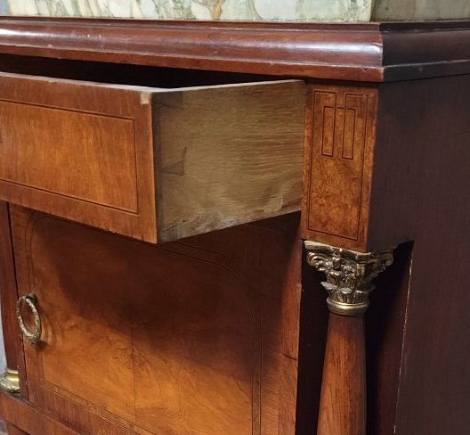 Empire-style Mahogany Nightstand – Marble Top – Detached Columns -photo-3