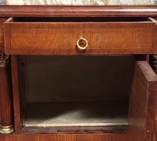 Empire-style Mahogany Nightstand – Marble Top – Detached Columns -photo-1