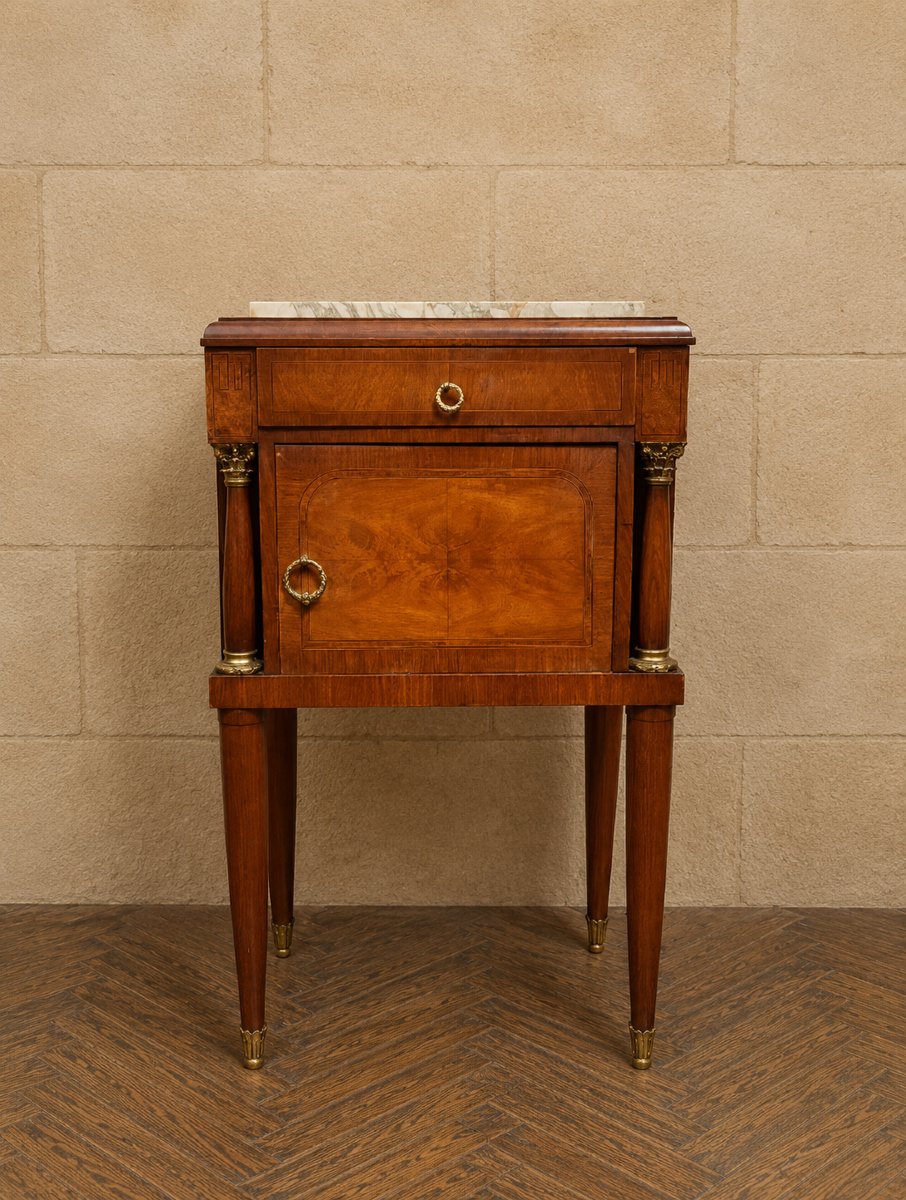 Empire-style Mahogany Nightstand – Marble Top – Detached Columns 