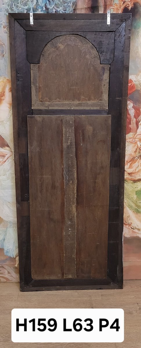 Trumeau en bois foncé à miroir et peinture de paysage – fin XIXᵉ siècle  -photo-2