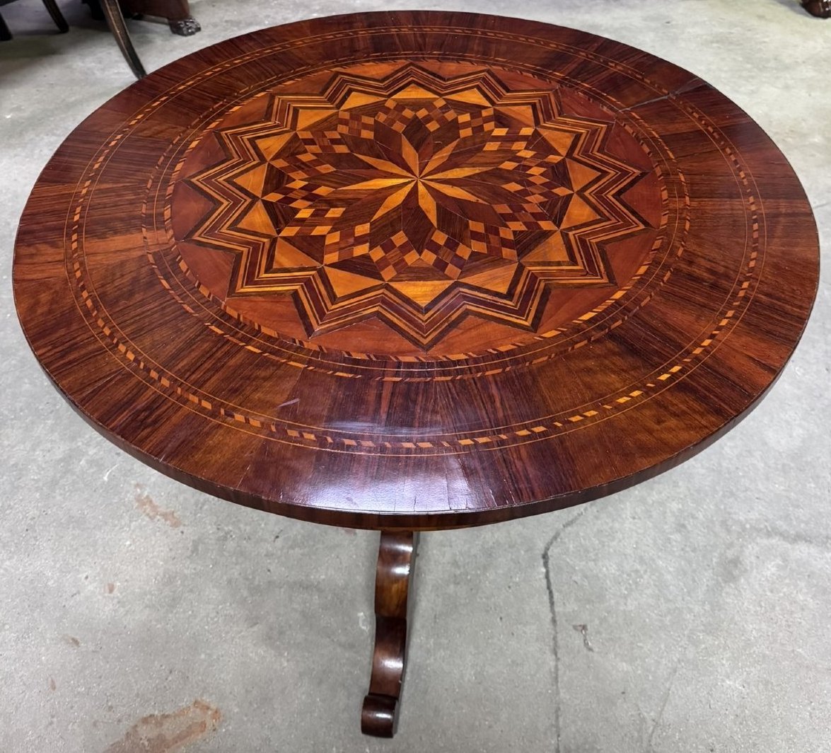 "sorrentino" Round Side Table With Rosette Inlay – Napoleon III Period -photo-1