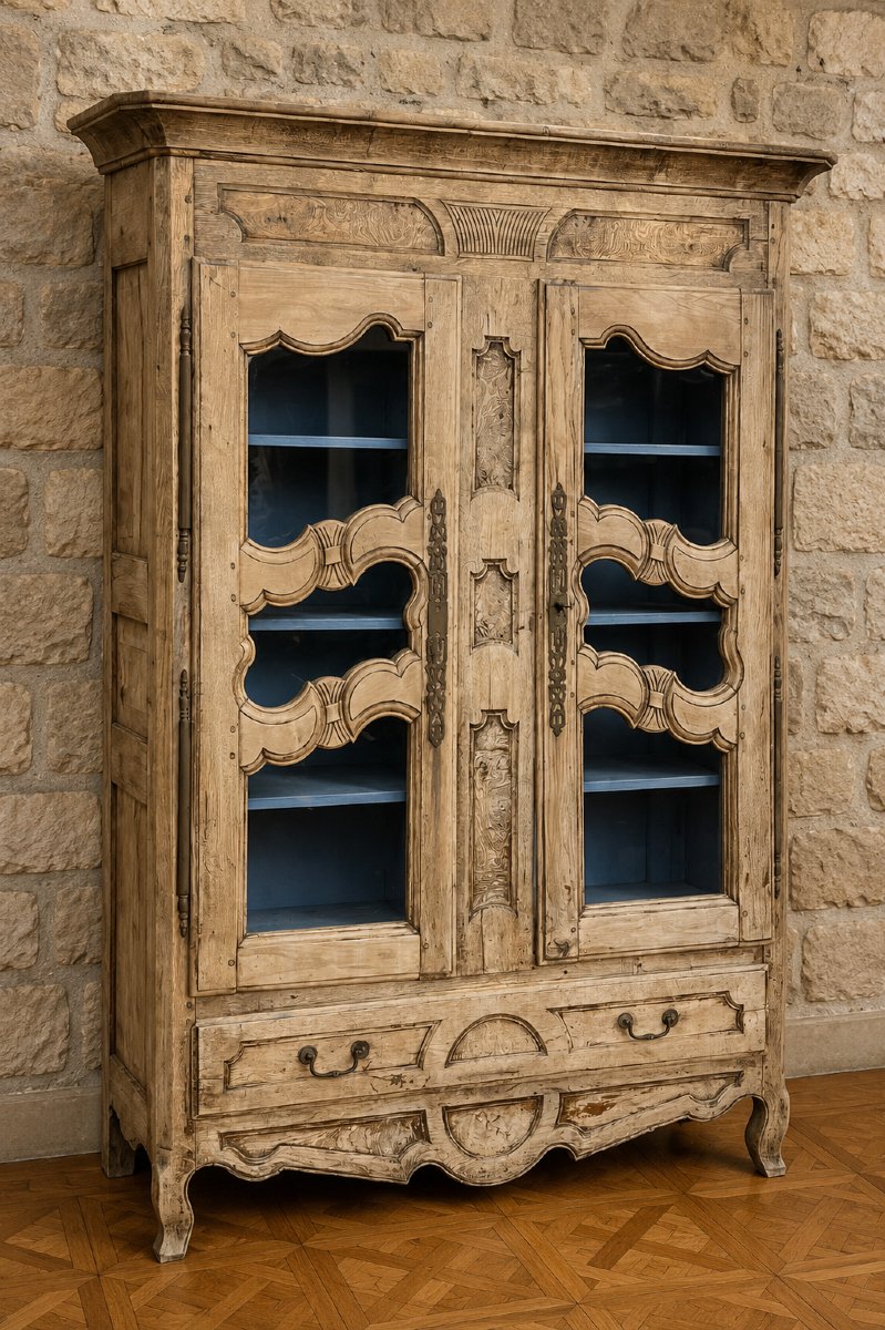 Large Bookcase In Stripped Oak – Louis XV Period, 18th Century-photo-2