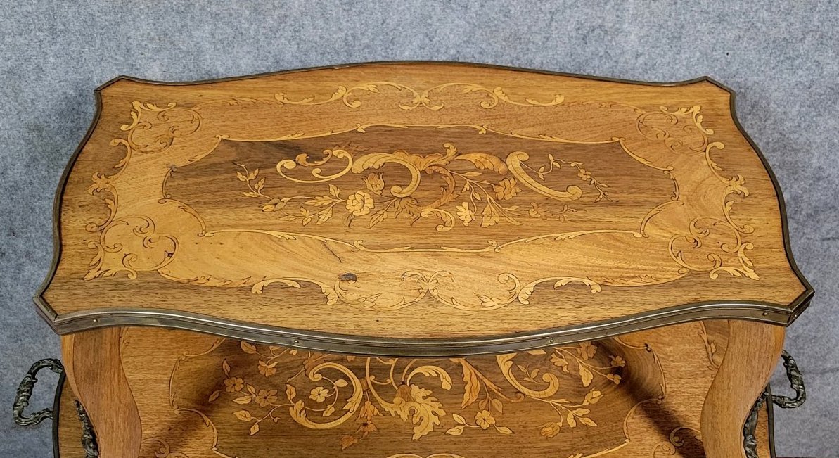 Table à thé a deux plateaux en marqueterie – Style Louis XV  -photo-3