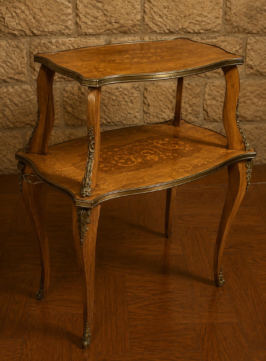 Table à thé a deux plateaux en marqueterie – Style Louis XV  -photo-2