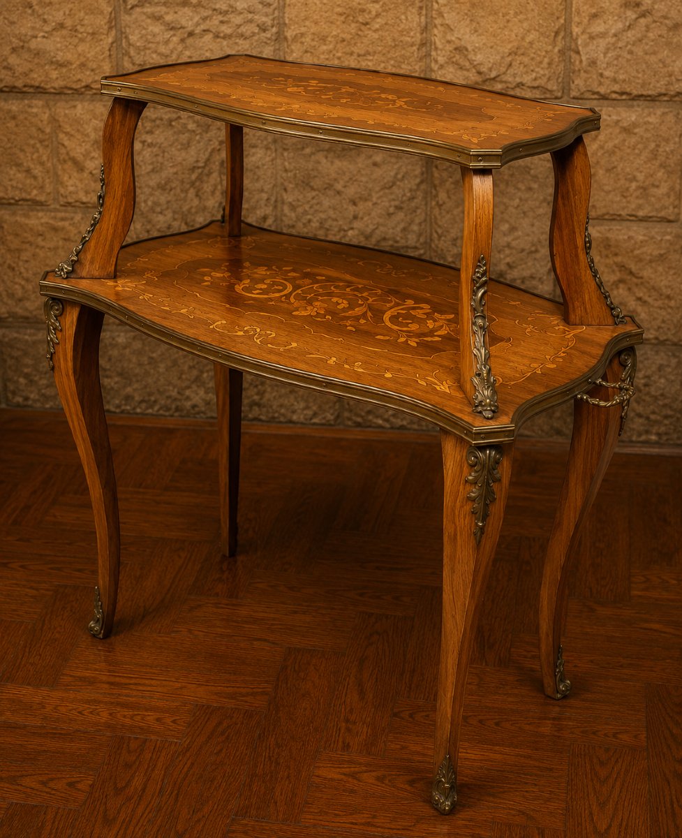 Table à thé a deux plateaux en marqueterie – Style Louis XV  