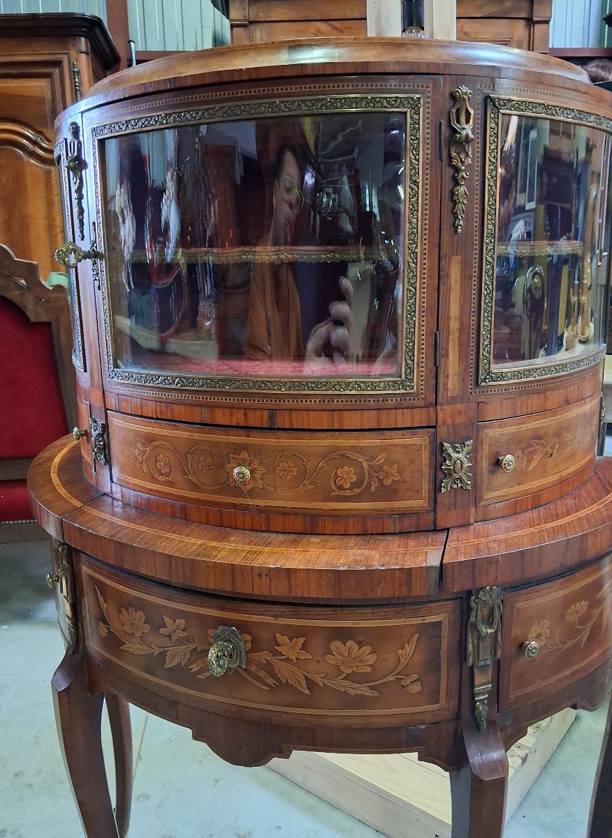 Desk - Louis XV-style "vitrine En Bonheur Du Jour" Display Cabinet With Marquetry -photo-2