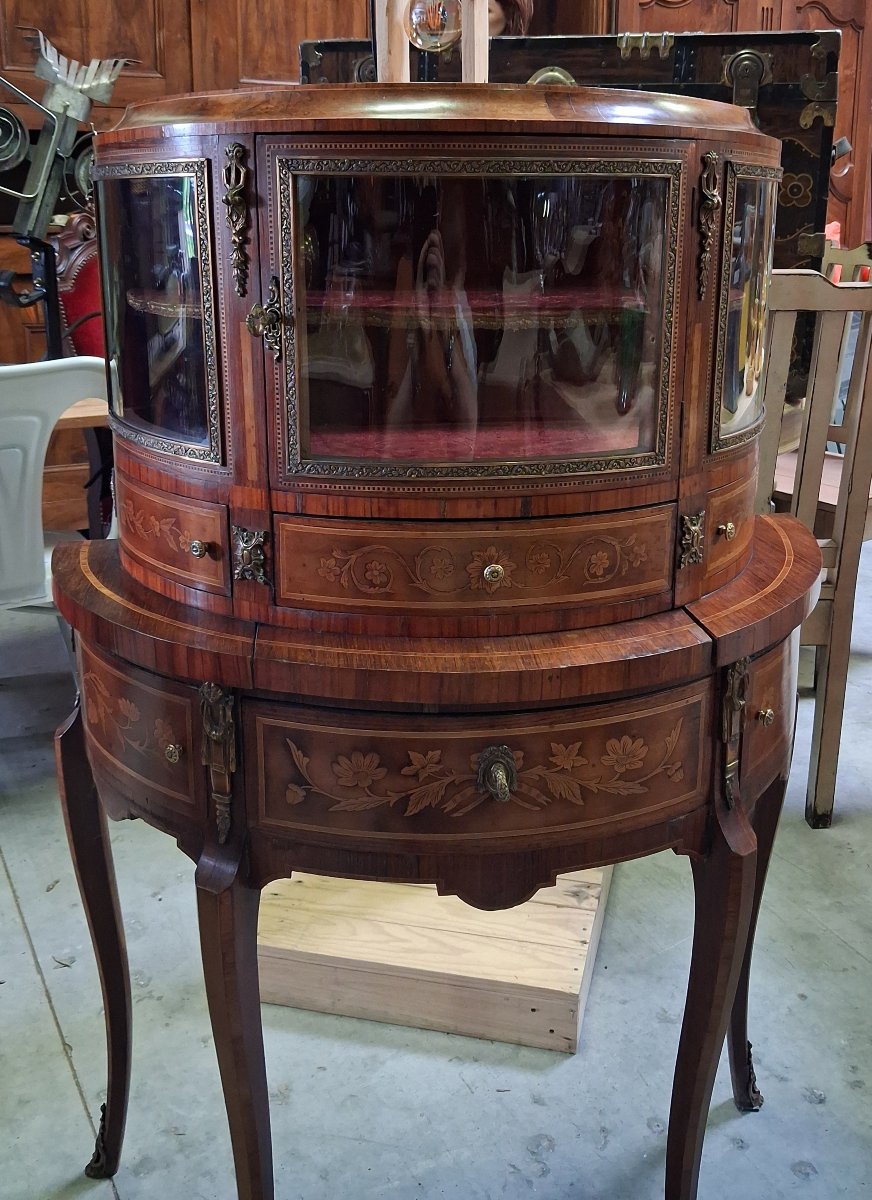 Desk - Louis XV-style "vitrine En Bonheur Du Jour" Display Cabinet With Marquetry -photo-4