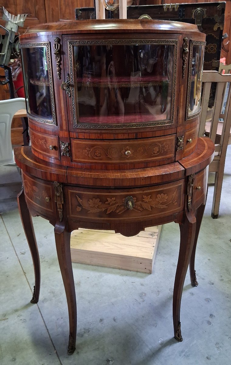 Desk - Louis XV-style "vitrine En Bonheur Du Jour" Display Cabinet With Marquetry -photo-1