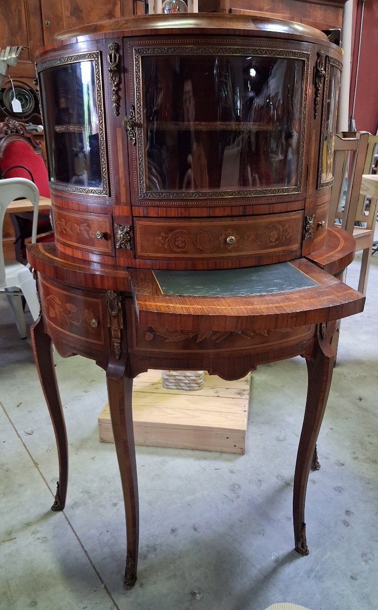 Desk - Louis XV-style "vitrine En Bonheur Du Jour" Display Cabinet With Marquetry -photo-3