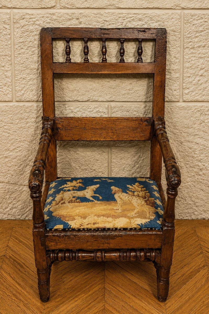 Louis XIII-style Antique Armchair In Walnut -photo-2