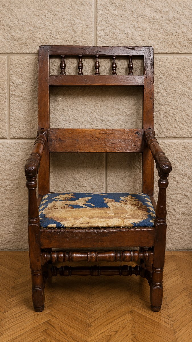 Louis XIII-style Antique Armchair In Walnut 