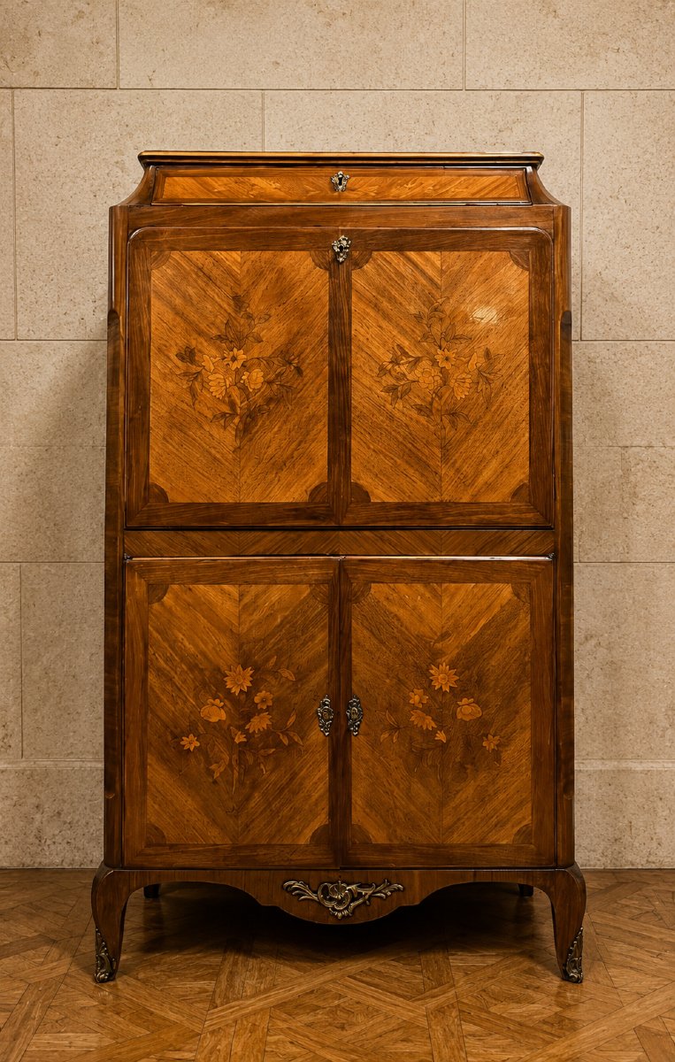 Louis XV-style Secretary Desk With A Drop-leaf Top And Marquetry -photo-2