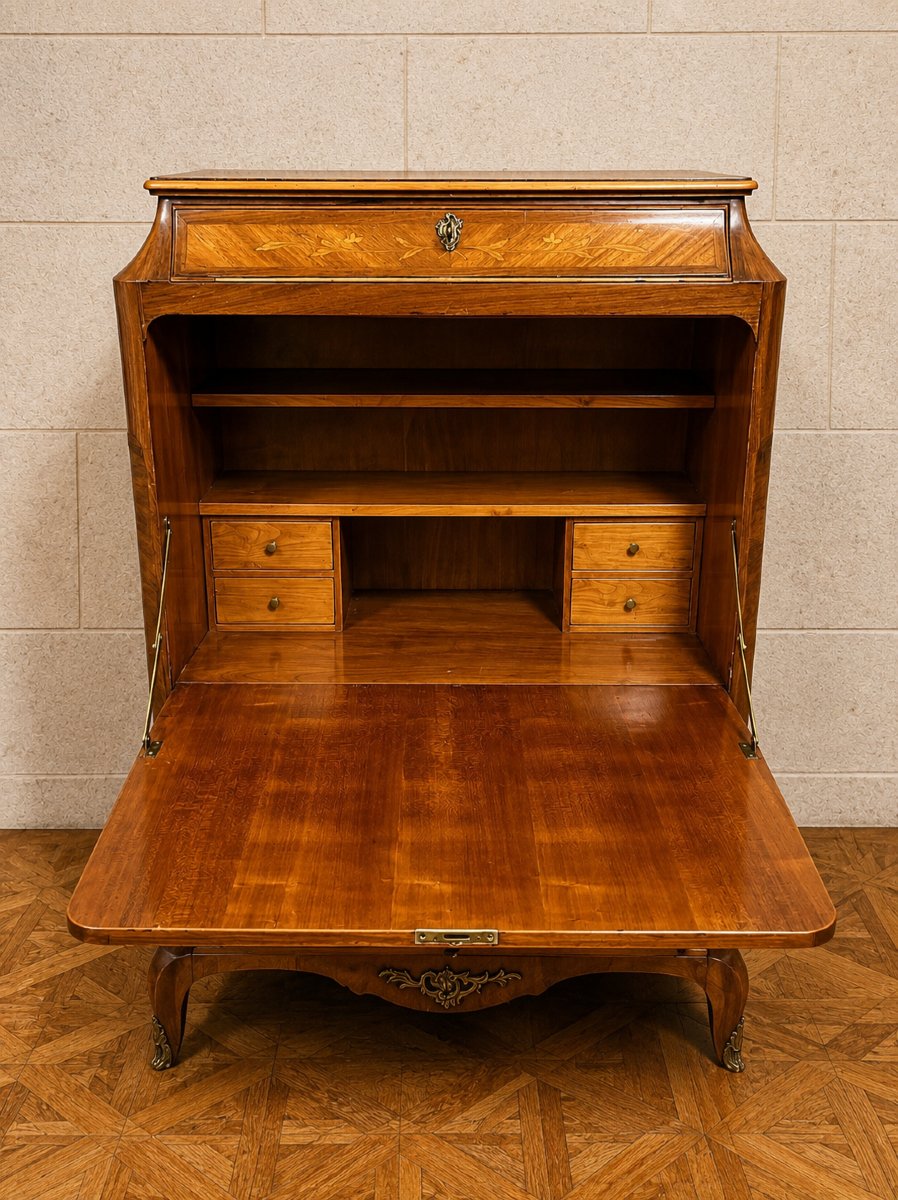 Louis XV-style Secretary Desk With A Drop-leaf Top And Marquetry -photo-3