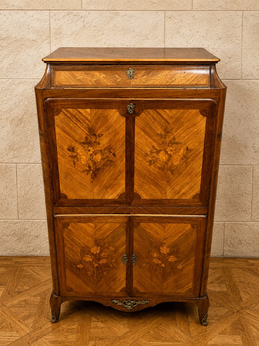 Louis XV-style Secretary Desk With A Drop-leaf Top And Marquetry 