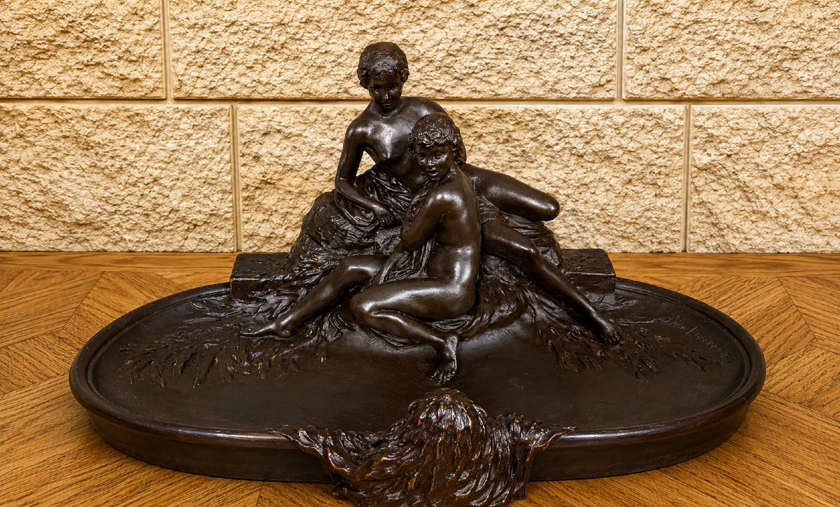 Joé Descomps-Cormier (1869-1950) – Important centre de table en terre cuite patinée-photo-4
