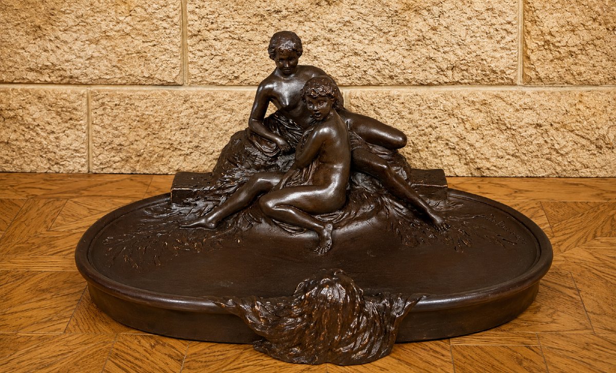 Joé Descomps-Cormier (1869-1950) – Important centre de table en terre cuite patinée-photo-2