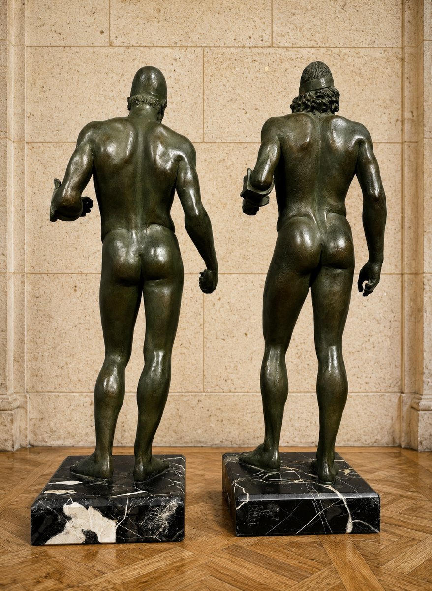 Sculptures en bronze à patine verte représentant Les guerriers de Riace -photo-2