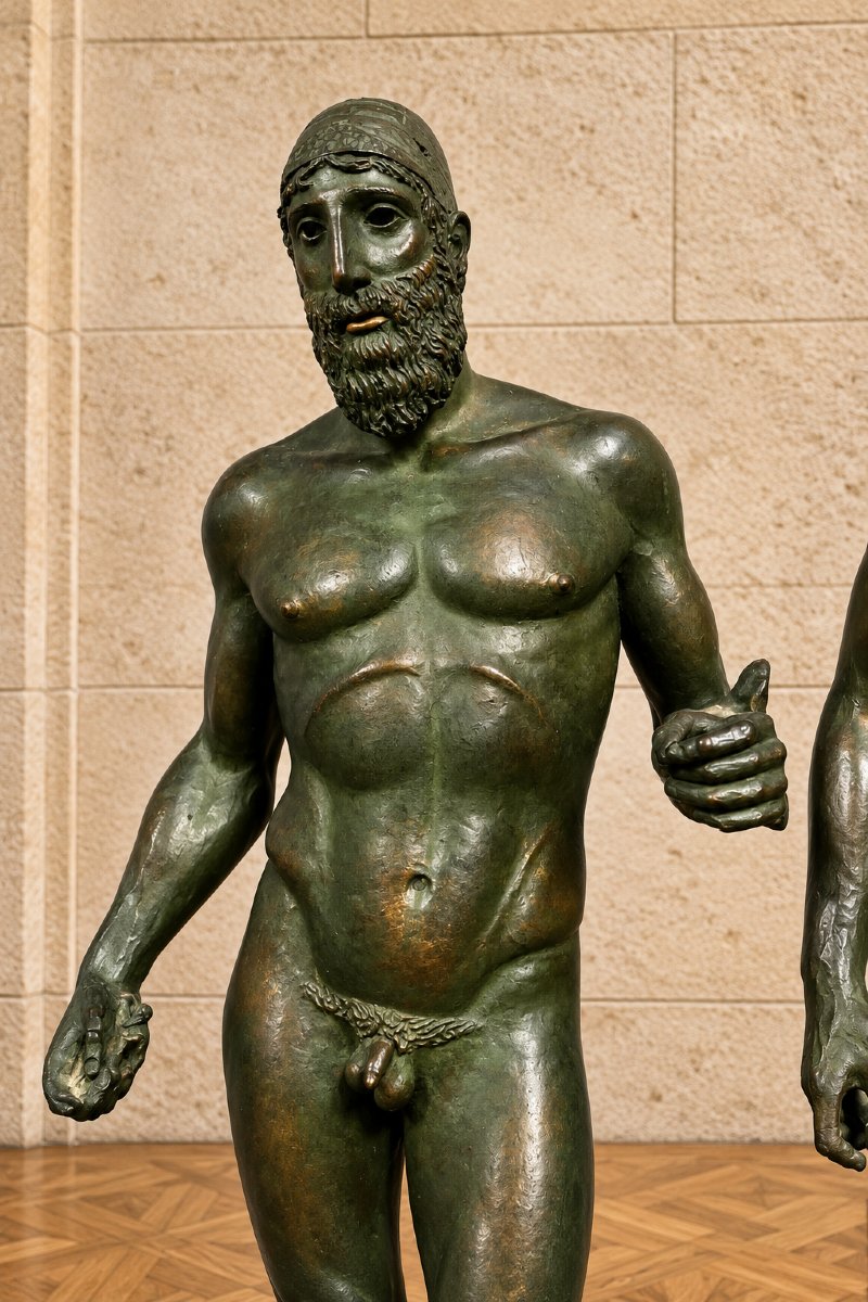 Sculptures en bronze à patine verte représentant Les guerriers de Riace -photo-3