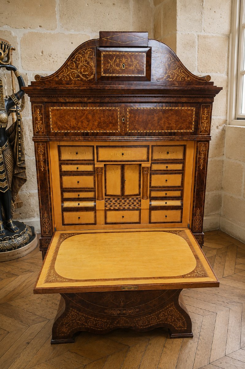 "tulipe" Secretary Desk With A Richly Inlaid Drop-down Top-photo-2
