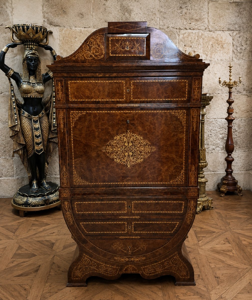 "tulipe" Secretary Desk With A Richly Inlaid Drop-down Top