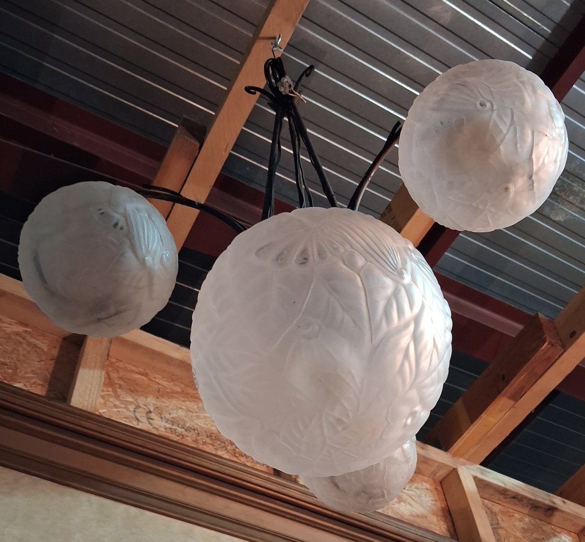 D'aprés Muller : lustre époque Art Déco à quatre lumières-photo-3