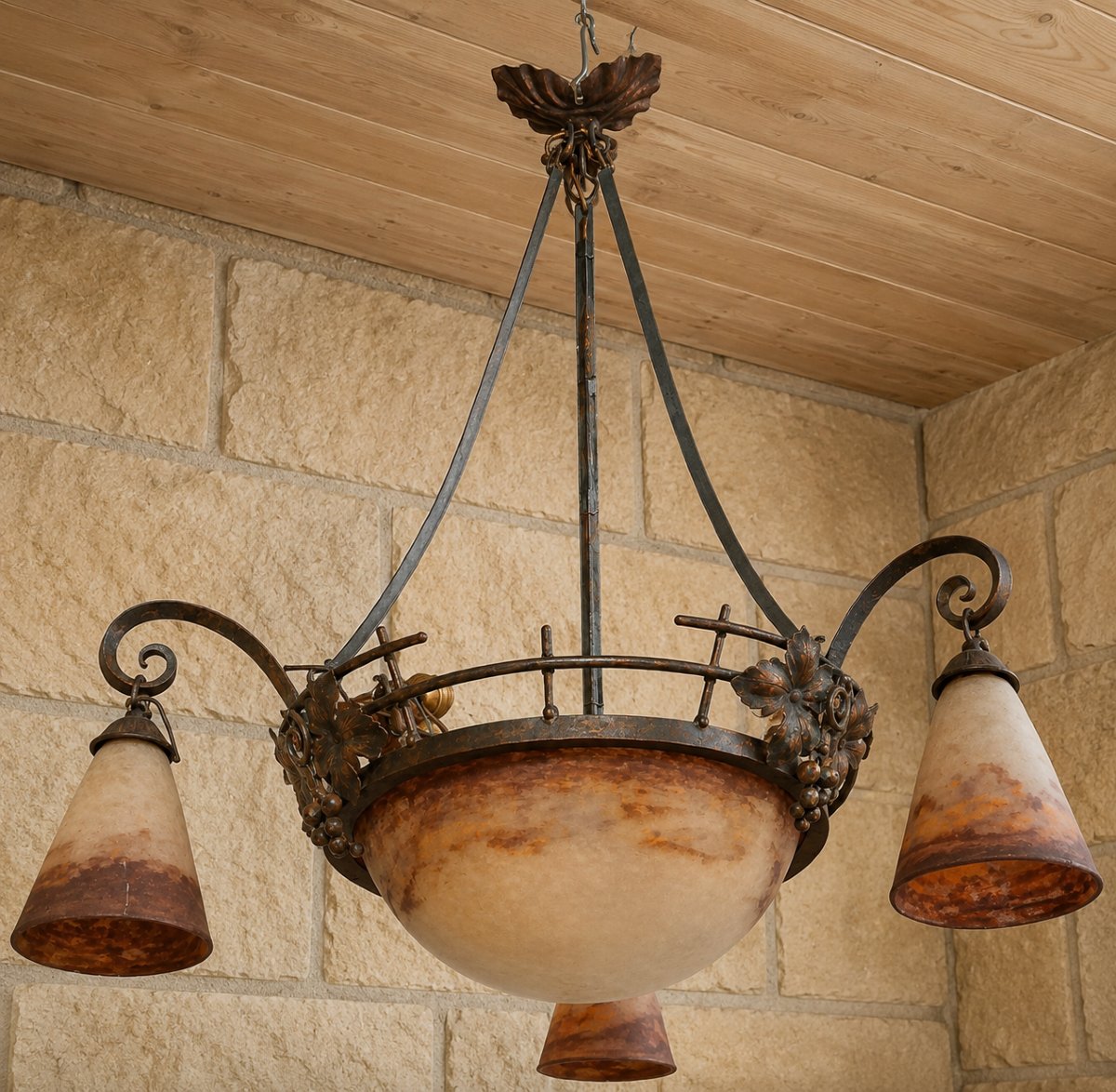 Degué: Large Art Nouveau-style Wrought-iron Chandelier